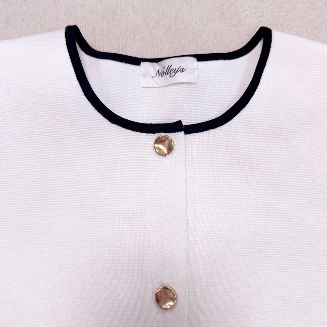 【美品】ノーリーズ　ミラノリブ半袖ジャケット　ニット　ホワイト