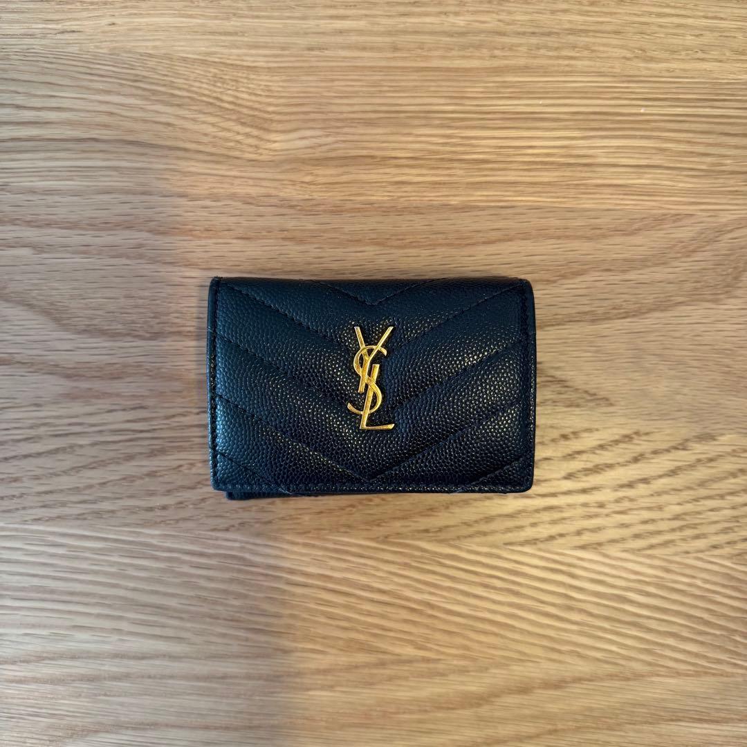 SAINT LAURENT ミニ 三つ折り財布 YSL レザー キルティング