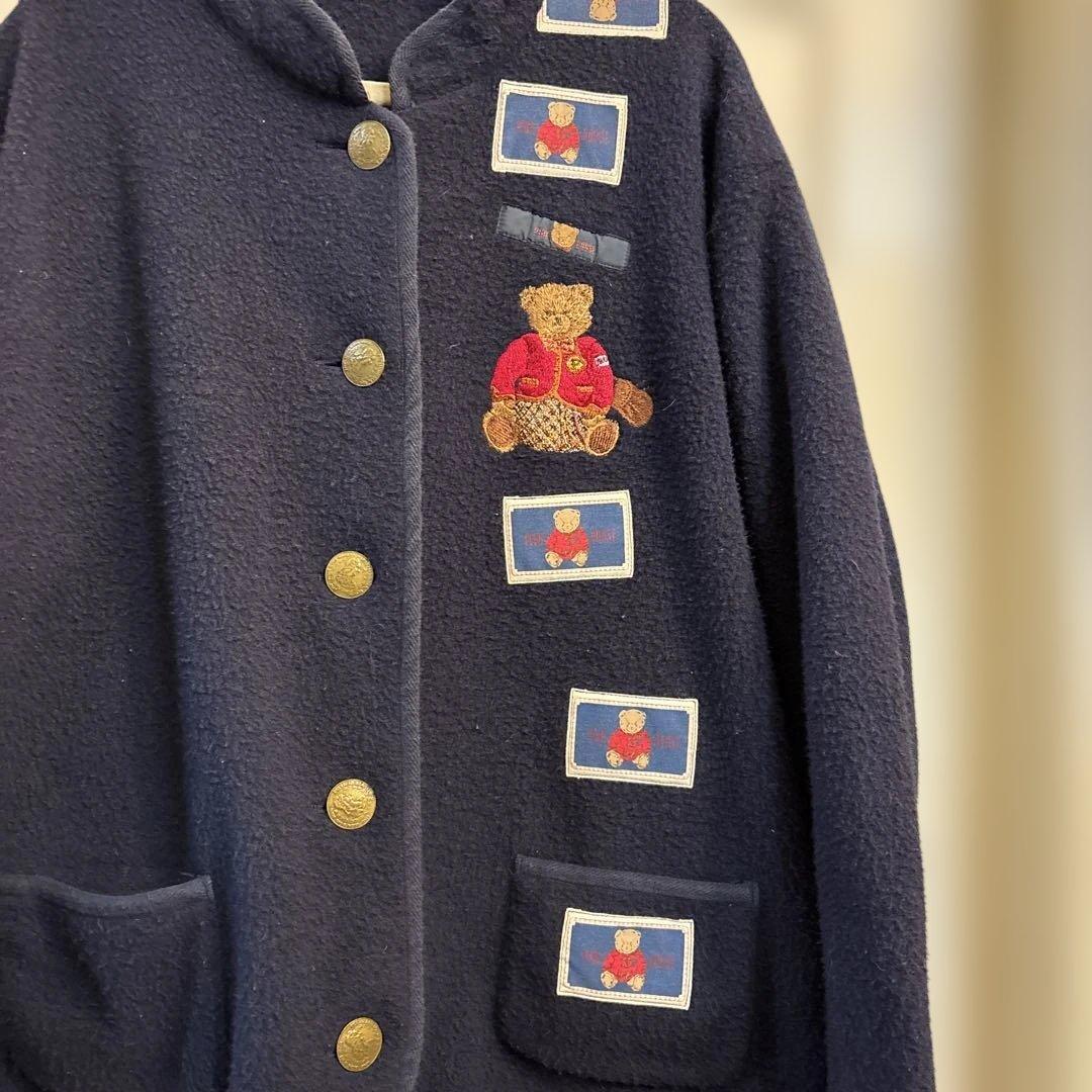 ピンクハウスネイビー フリースジャケット クマ刺繍　ヴィンテージ品