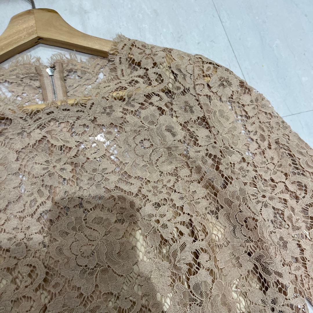 Mimi さん専用　ドルガバ　44 ベージュ フラワーレース 長袖 ワンピース