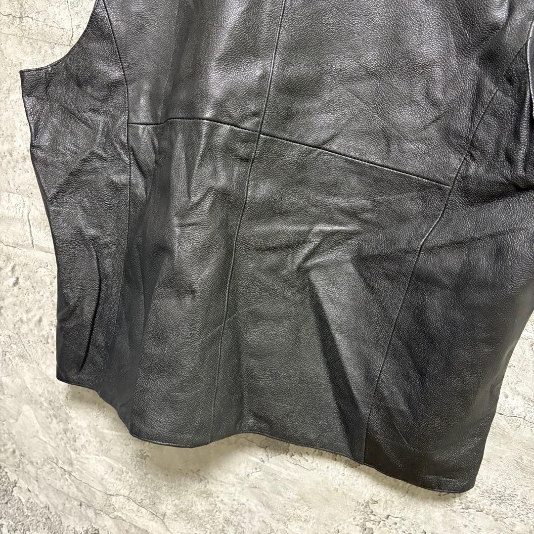 古着　レザーベスト　ブラック　本革　ビンテージ　2XL