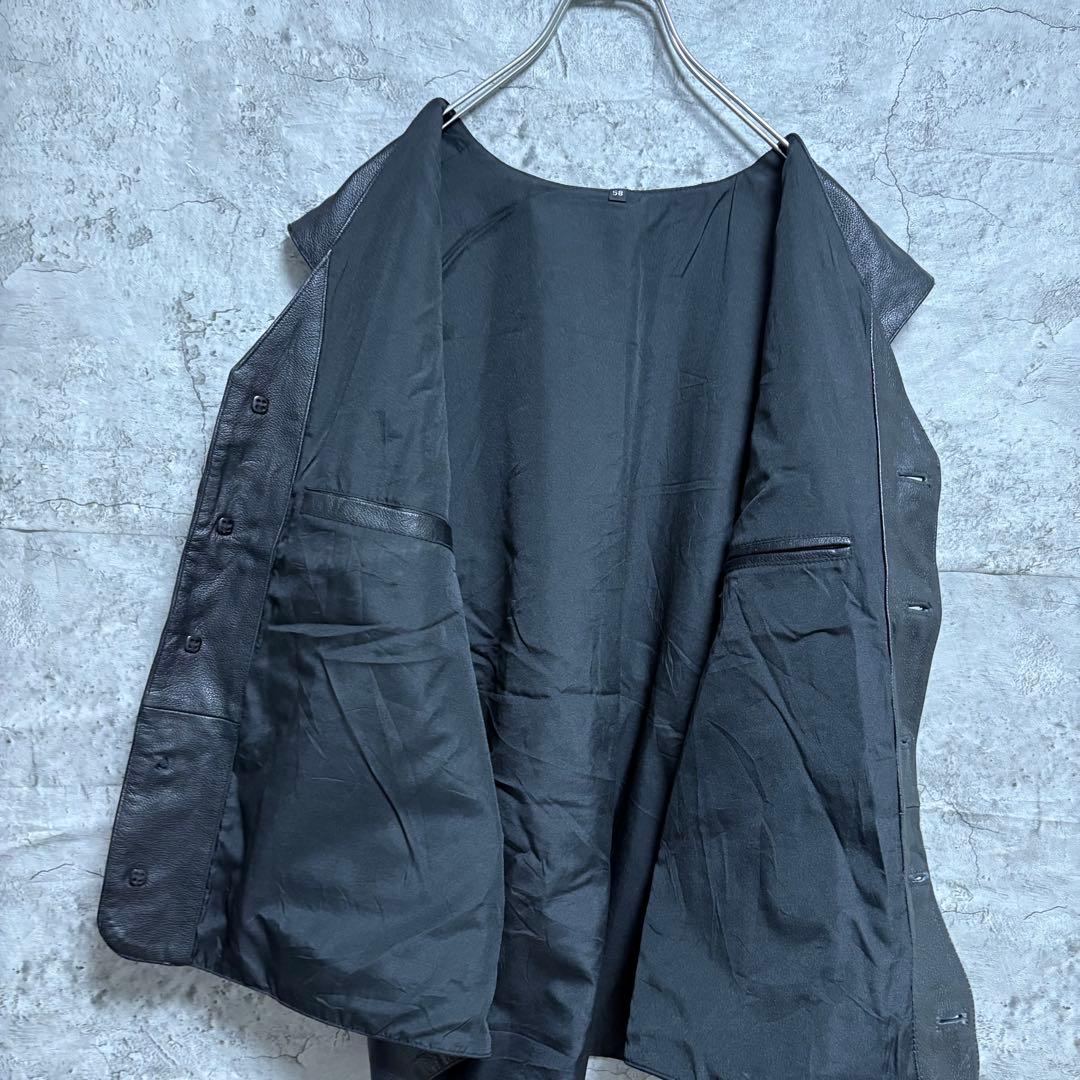 古着　レザーベスト　ブラック　本革　ビンテージ　2XL
