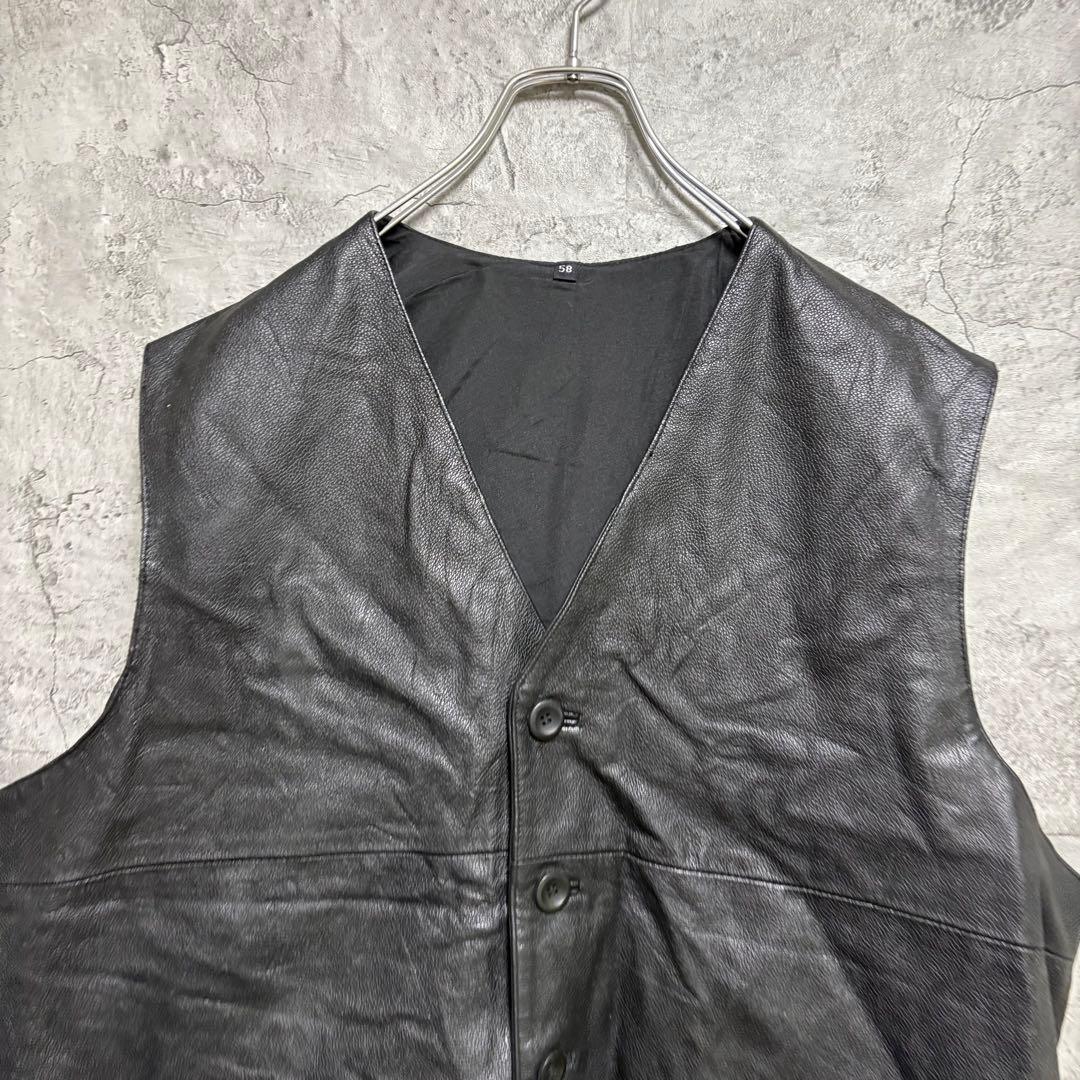 古着　レザーベスト　ブラック　本革　ビンテージ　2XL