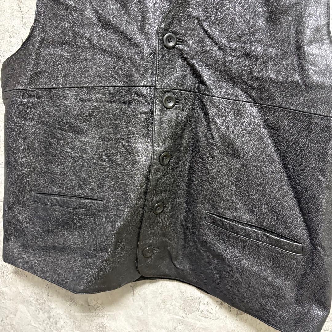 古着　レザーベスト　ブラック　本革　ビンテージ　2XL