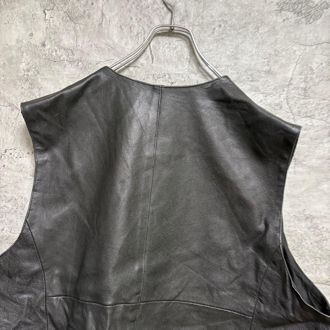 古着　レザーベスト　ブラック　本革　ビンテージ　2XL
