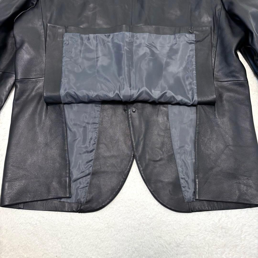 極美品 ジーステージ 羊革 光沢 アンコン テーラードジャケット L ブラック
