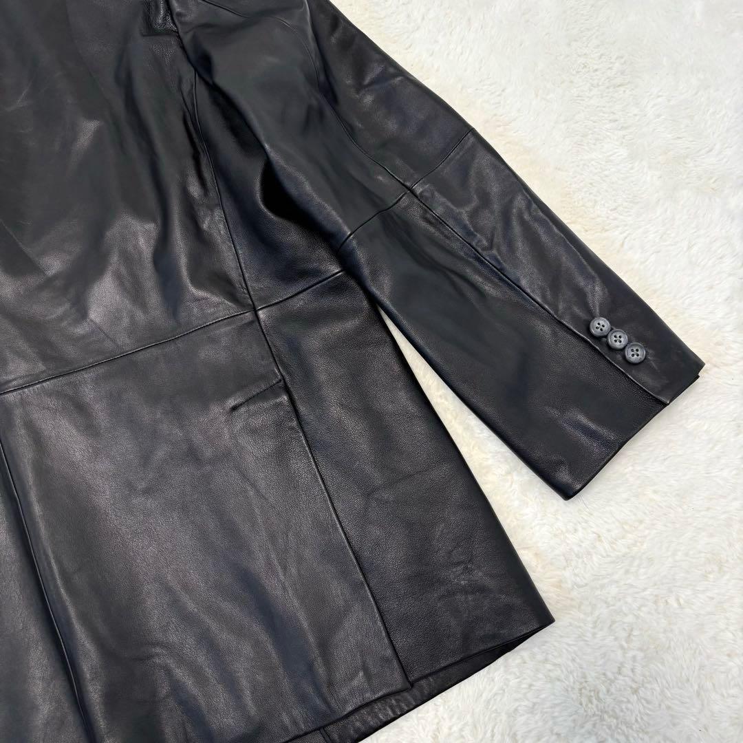 極美品 ジーステージ 羊革 光沢 アンコン テーラードジャケット L ブラック