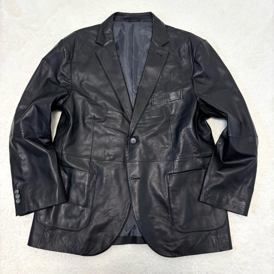 極美品 ジーステージ 羊革 光沢 アンコン テーラードジャケット L ブラック