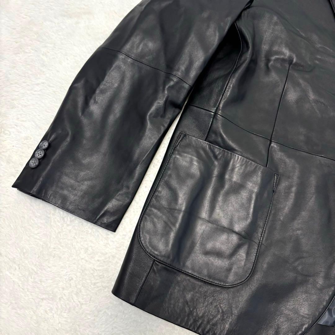極美品 ジーステージ 羊革 光沢 アンコン テーラードジャケット L ブラック