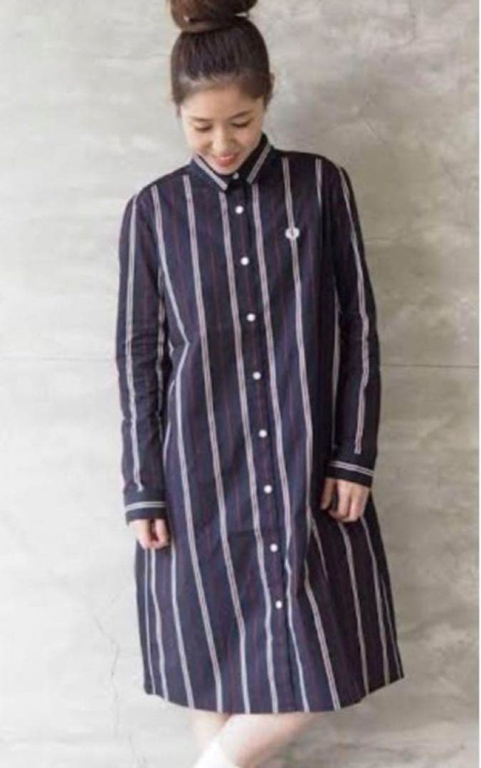 FRED PERRY フレッドペリー ストライプシャツドレス　ワンピース　紺