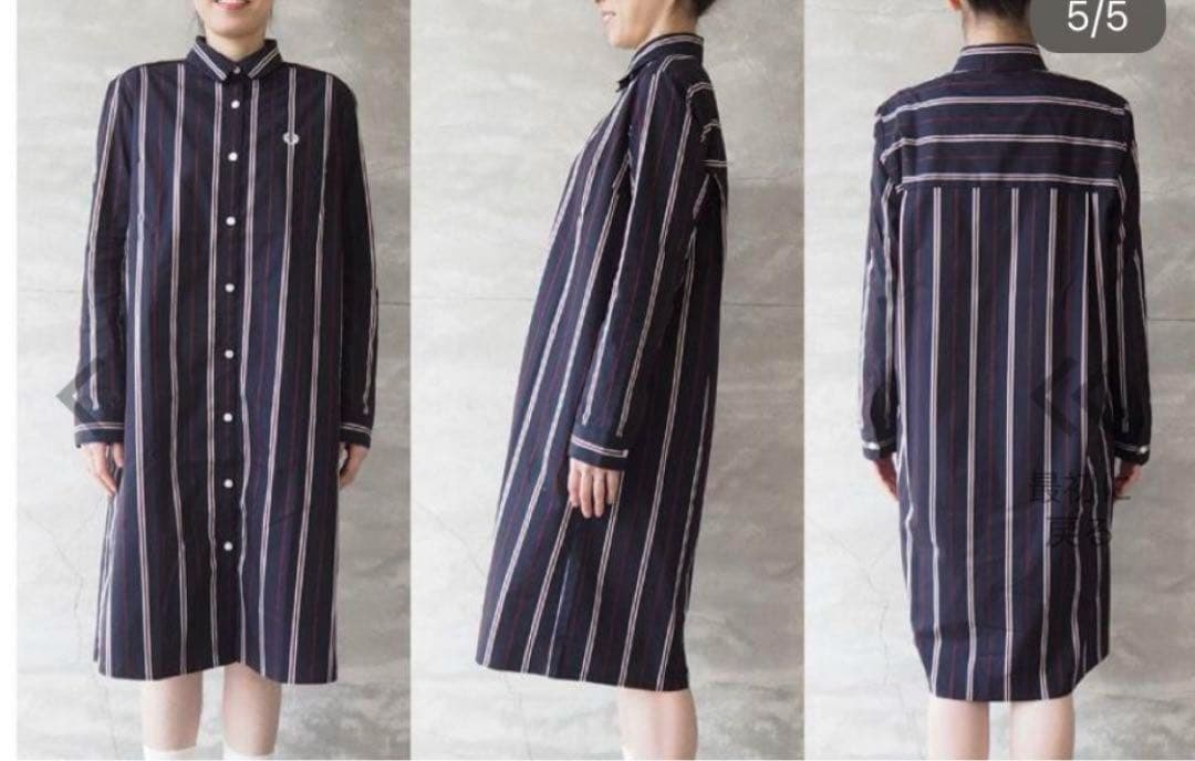 FRED PERRY フレッドペリー ストライプシャツドレス　ワンピース　紺