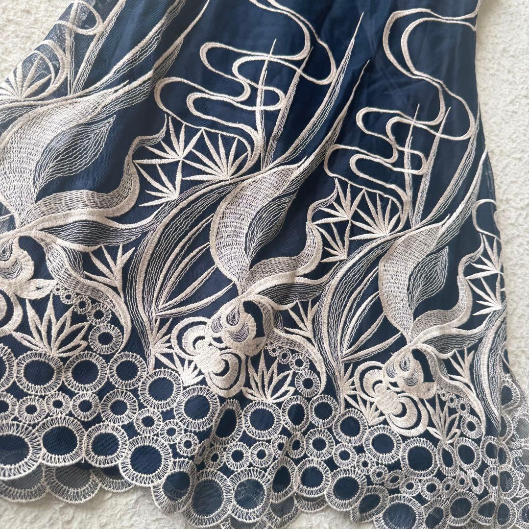 ヴィヴィアンタム チャイナ ワンピース 刺繍 シアー インナー付 1 ネイビー