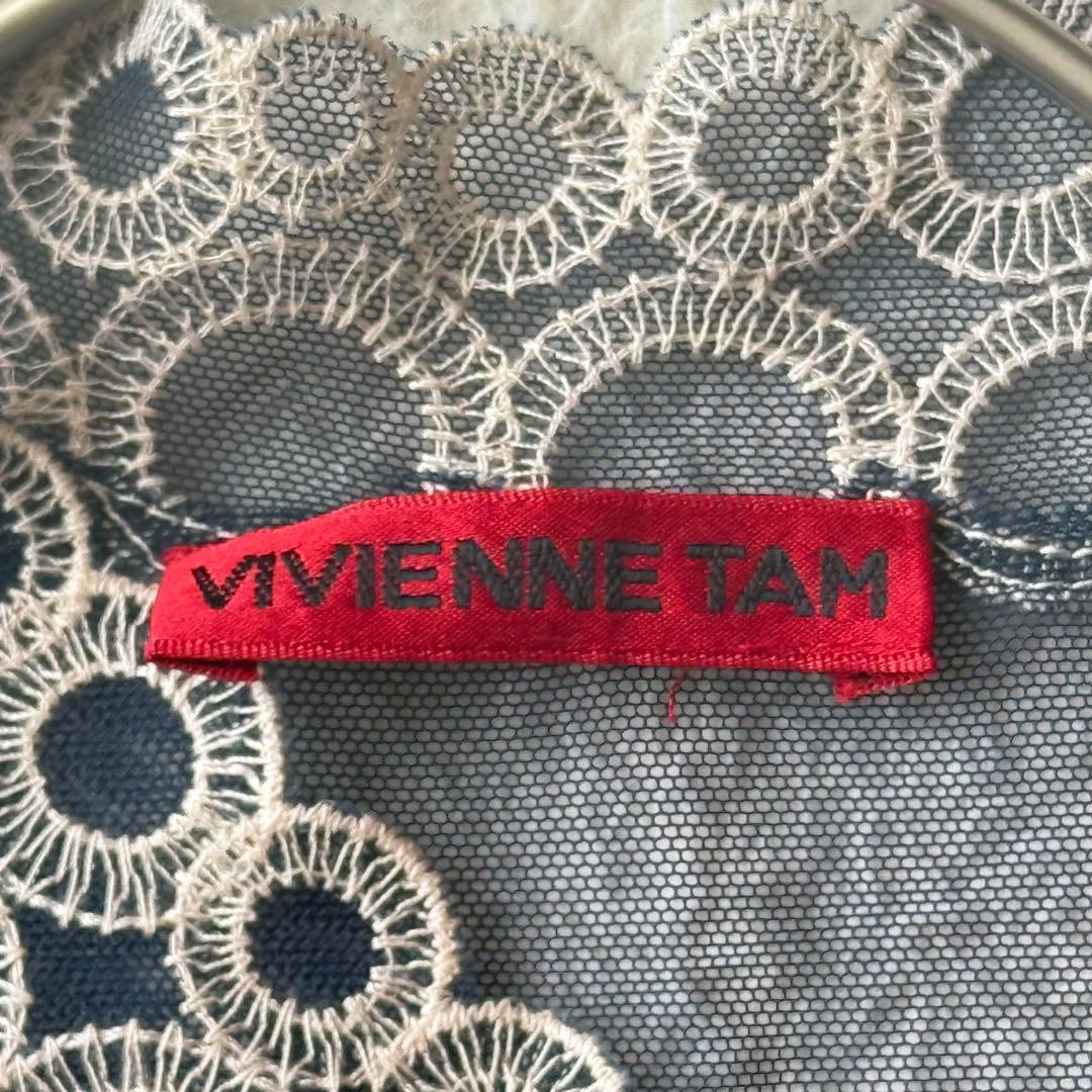 ヴィヴィアンタム チャイナ ワンピース 刺繍 シアー インナー付 1 ネイビー