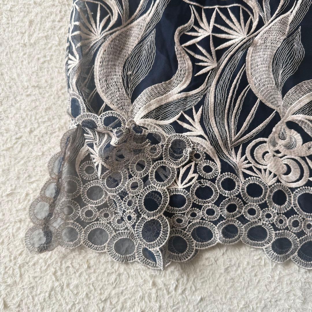 ヴィヴィアンタム チャイナ ワンピース 刺繍 シアー インナー付 1 ネイビー