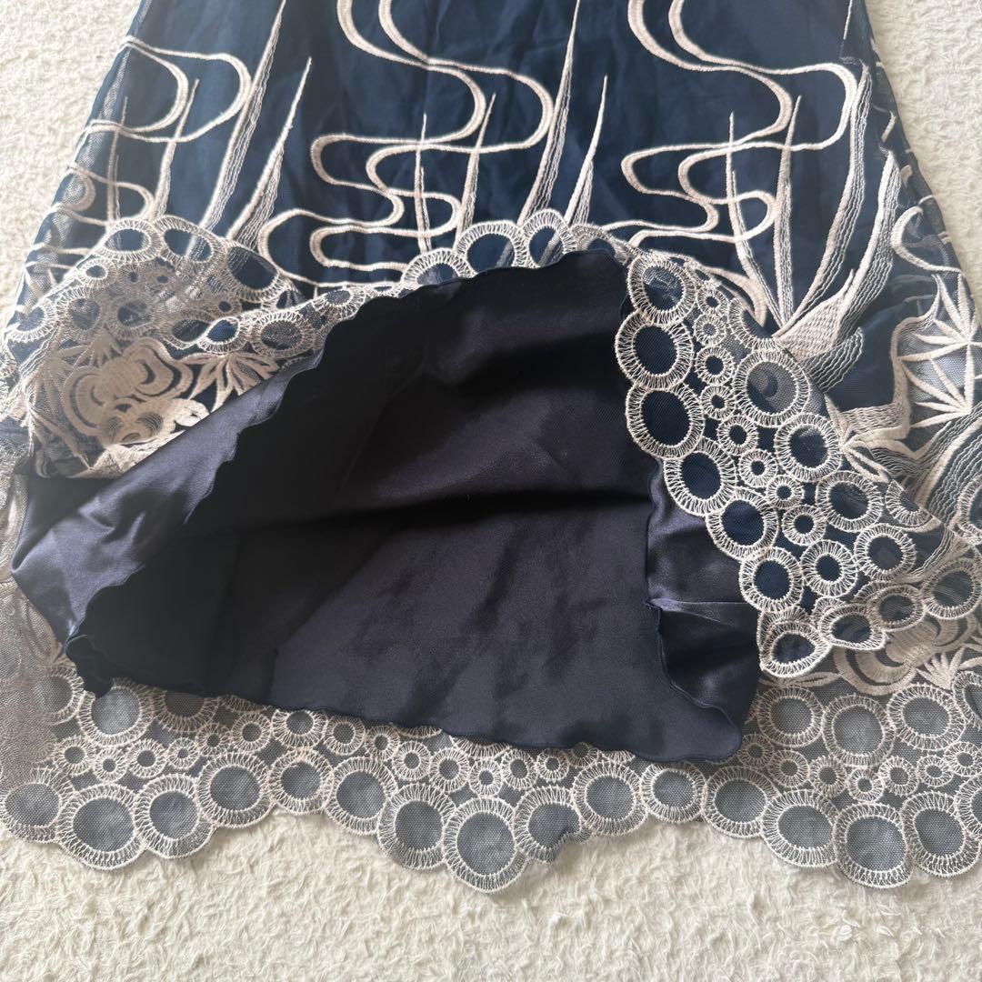 ヴィヴィアンタム チャイナ ワンピース 刺繍 シアー インナー付 1 ネイビー