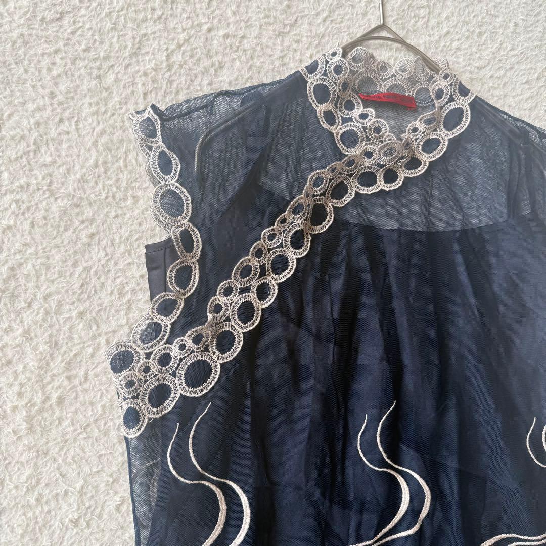ヴィヴィアンタム チャイナ ワンピース 刺繍 シアー インナー付 1 ネイビー