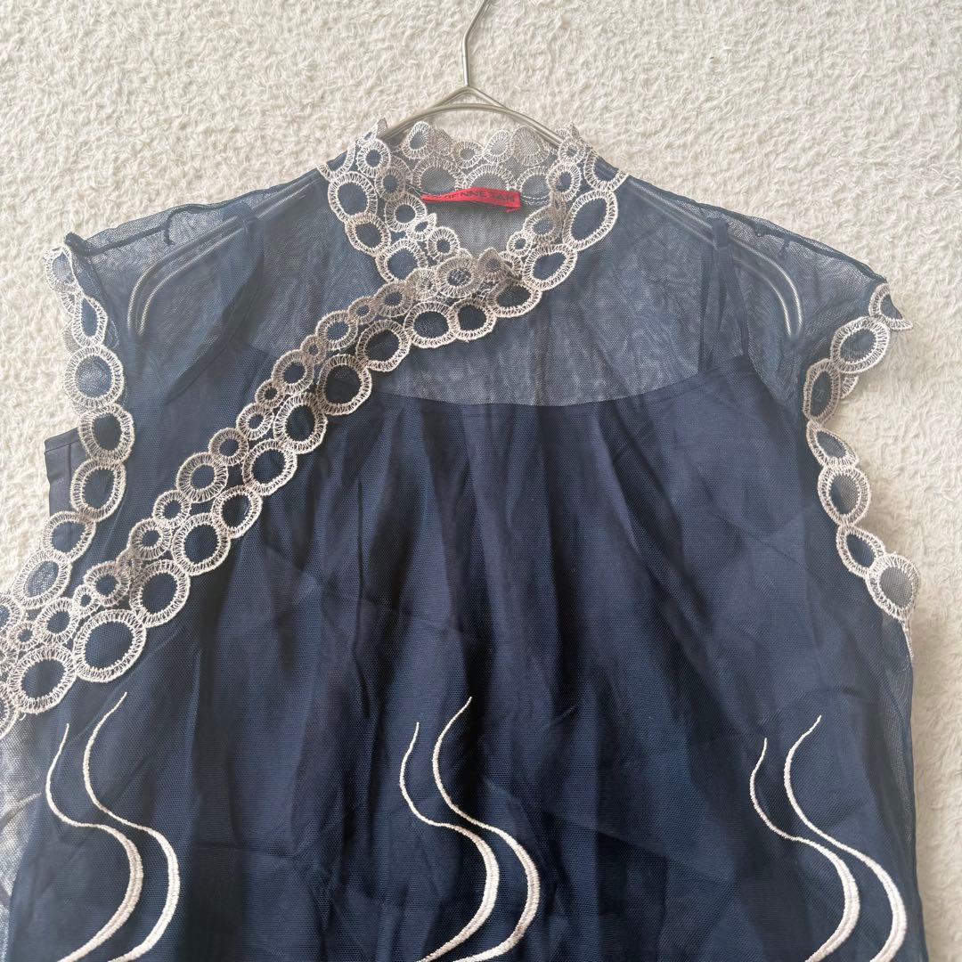 ヴィヴィアンタム チャイナ ワンピース 刺繍 シアー インナー付 1 ネイビー