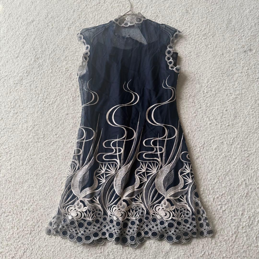 ヴィヴィアンタム チャイナ ワンピース 刺繍 シアー インナー付 1 ネイビー