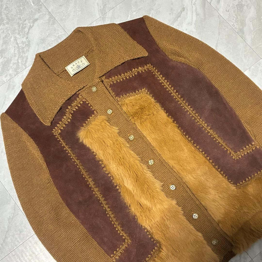 80s vintage アルパカ×ラビットファー ウエスタン風ニットジャケット