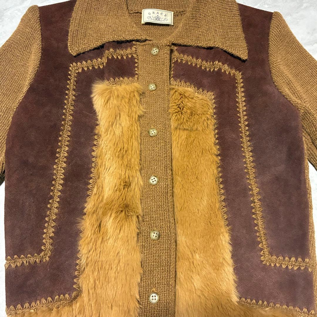 80s vintage アルパカ×ラビットファー ウエスタン風ニットジャケット