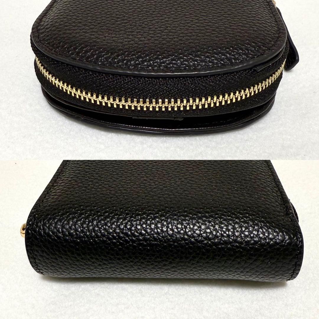 未使用 イアパピヨネ シンプルラウンド折り財布 ブラック 本革 二つ折り財布