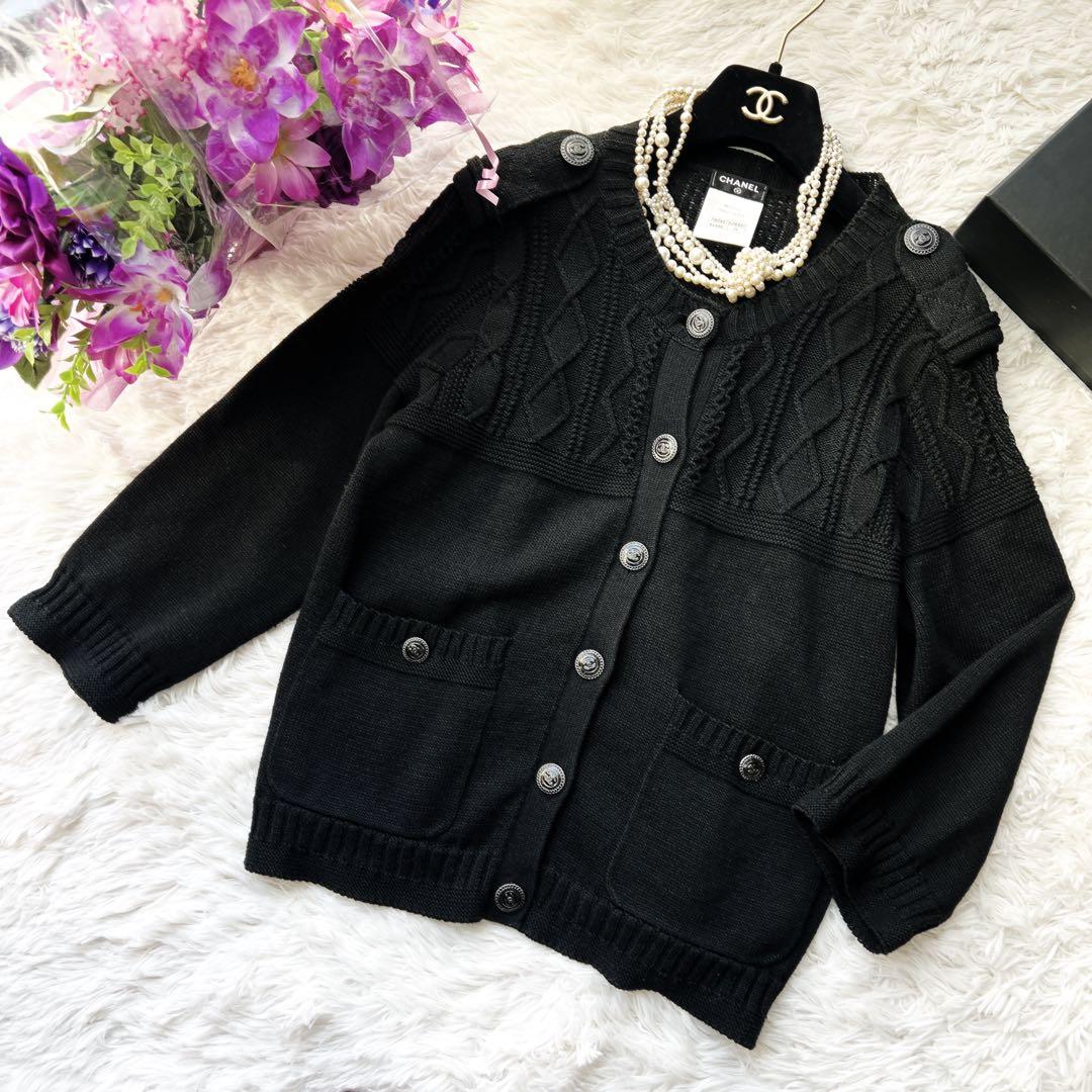 美品 CHANEL シャネル ココ ケーブル ニット ジャケット カーディガン