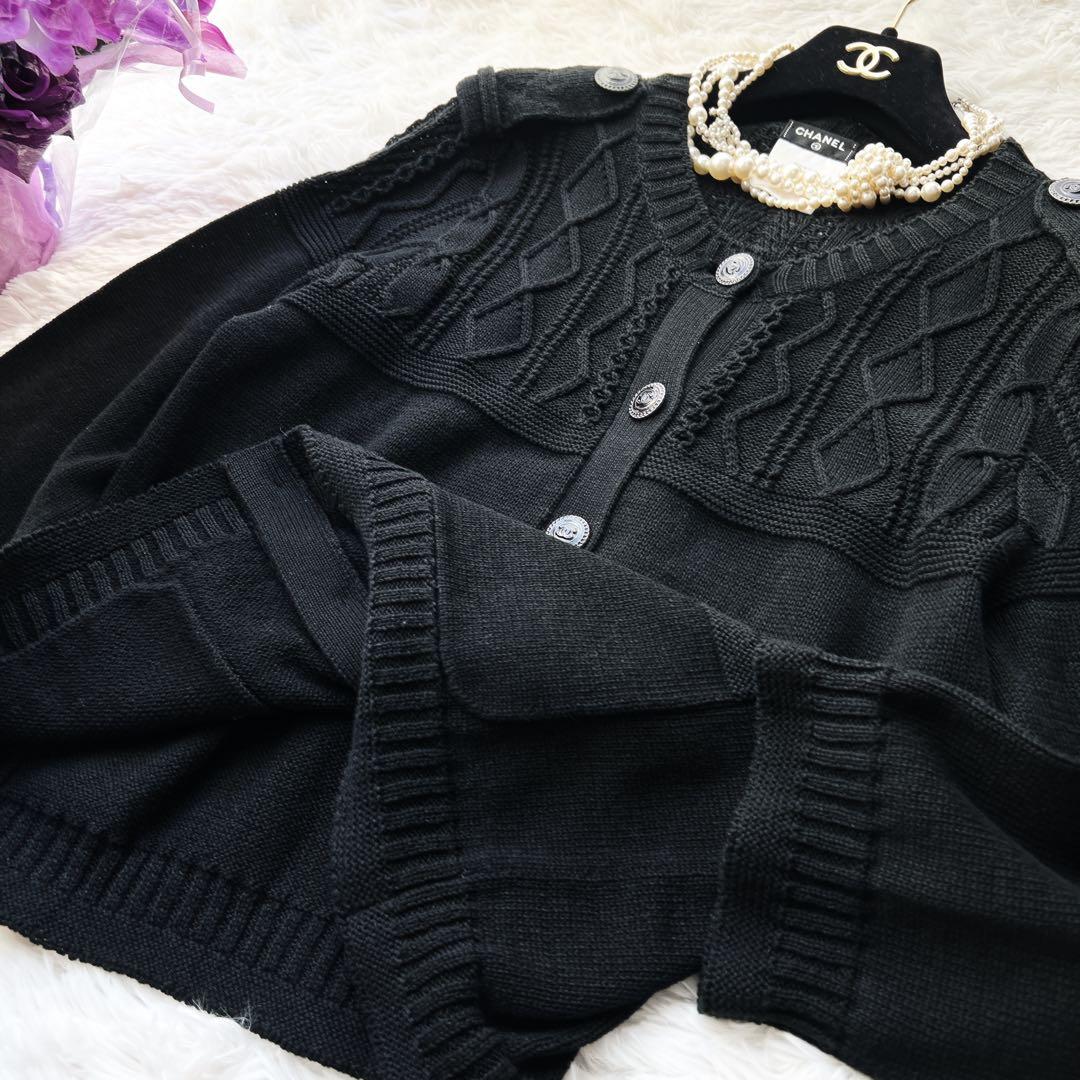 美品 CHANEL シャネル ココ ケーブル ニット ジャケット カーディガン