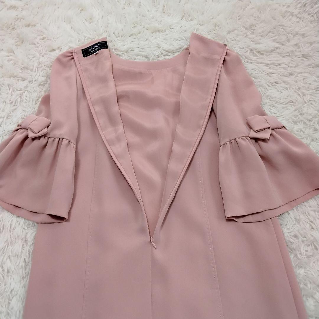 ♡現行 美品♡エムズグレイシー ベルスリーブ 袖リボン ワンピース ピンク 38