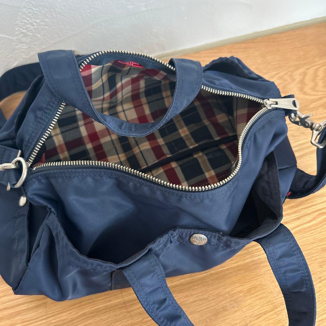 PORTER 吉田カバン　ミニボストンバッグ　ネイビー×内布チェック