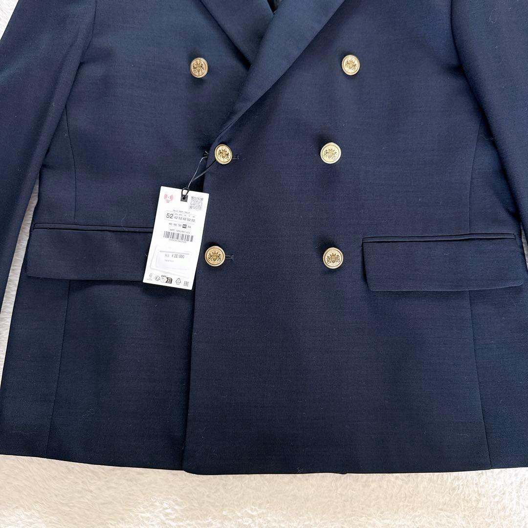 新品✨【ザラ】ダブルブレストブレザー ジャケット メタルボタン ネイビー 52