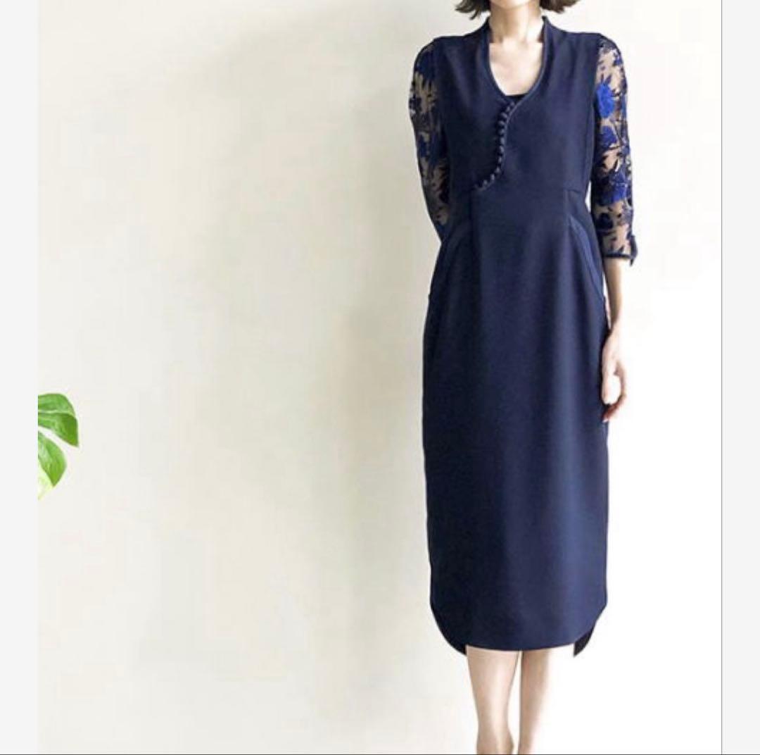 ワンピース Mame Kurogouchi LaceSleeves I-Line Dress