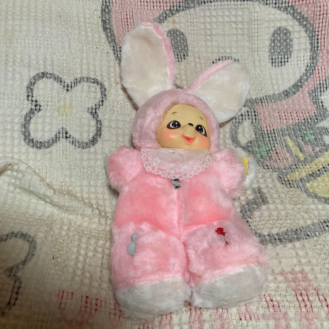 昭和レトロ　メーカー名不明　モンチッチ風　ぬいぐるみ　ウサギ　②
