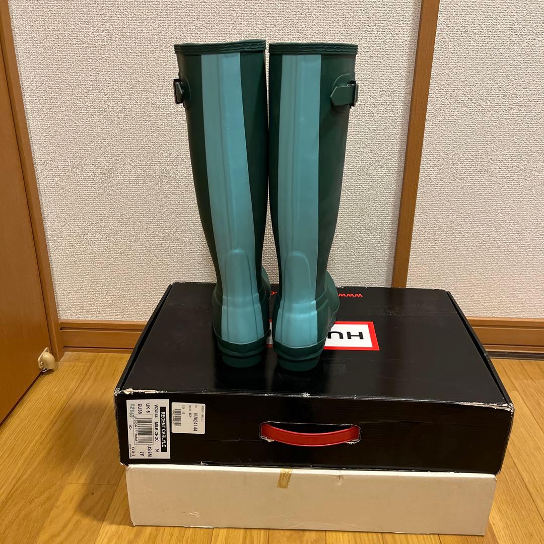 HUNTER グリーン ラバーブーツ サイドストラップ付き