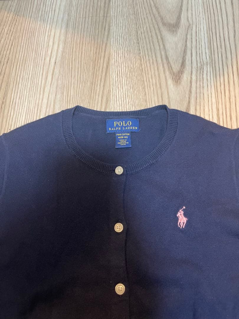 ポロ　ラルフローレン　RalphLauren ネイビー カーディガン ピンク刺繍
