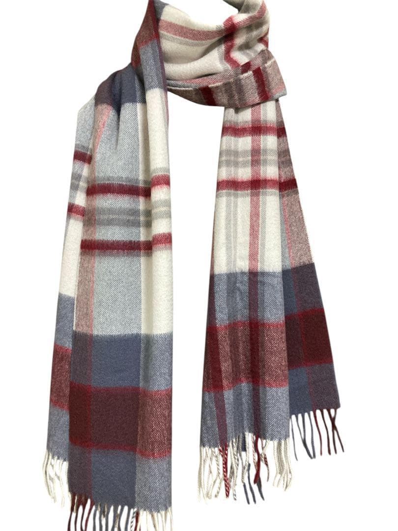 新品 ジョンストンズ カシミヤ100％ 中大判ストール ボルドー チェック