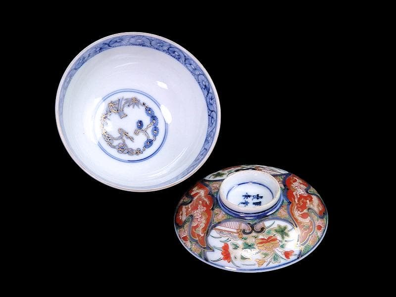 大聖寺伊万里　金襴手　団龍紋に花の図　蓋茶碗　C676AS-fbmt