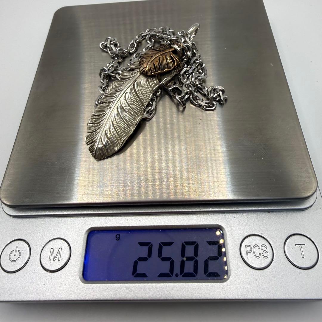 美品　SAAD ブロンズハートフェザー68mm ステンレスチェーンセット50cm