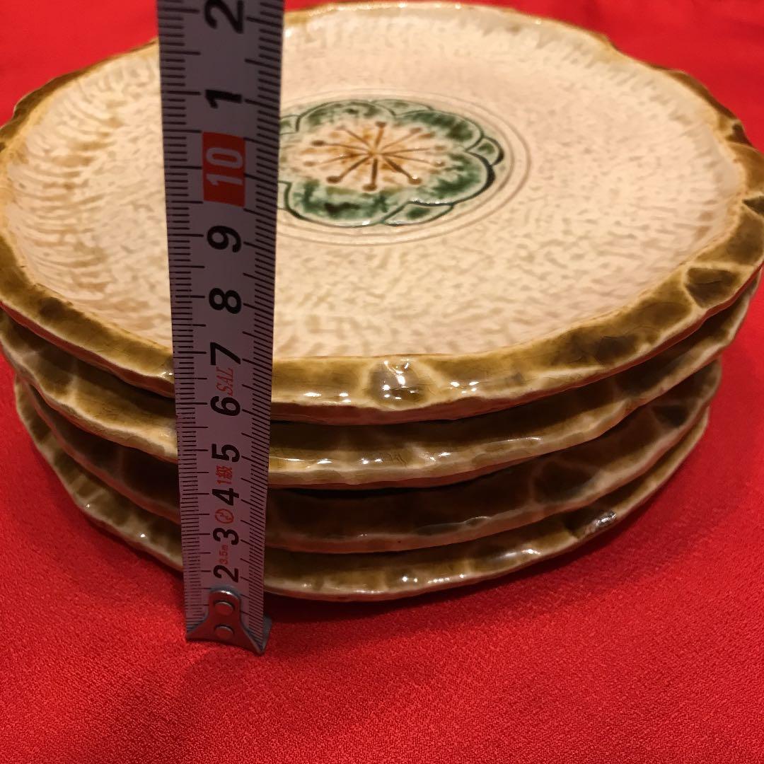 【昭和レトロ】ハンドメイドならではの味わい　織部焼（？）中皿　5枚セット