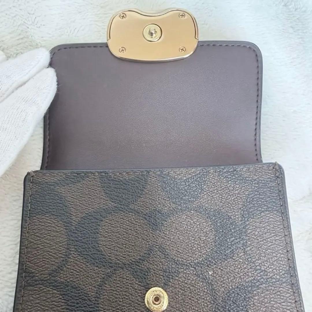 美品COACH 二つ折り財布 シグネチャー ミニウォレット レザー ブラック