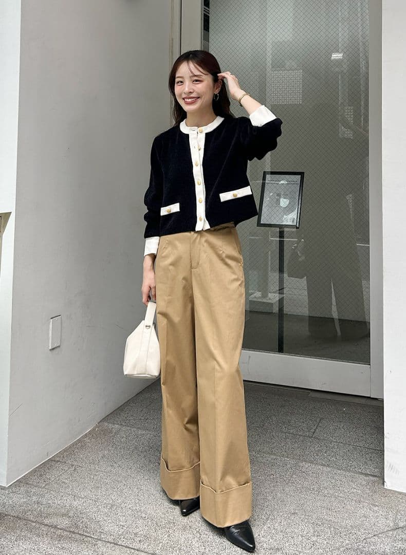 LOUNIE★ルーニィ★バイカラーショートカーディガン　ブラック×オフ　美品