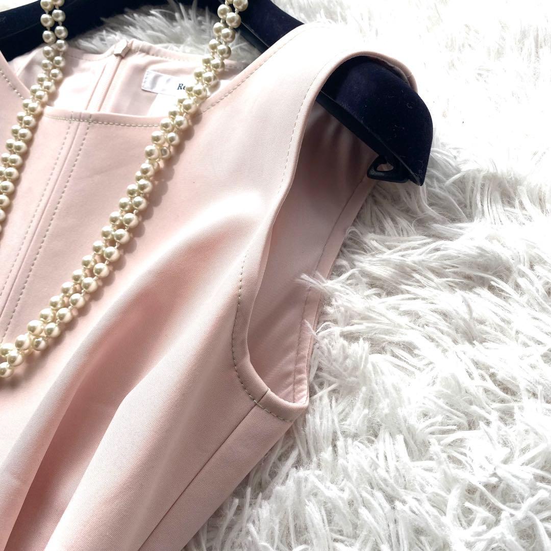 美品✨ルネ　ワンピース　ピンク　ひざ丈　タック　ノースリーブ　36 M