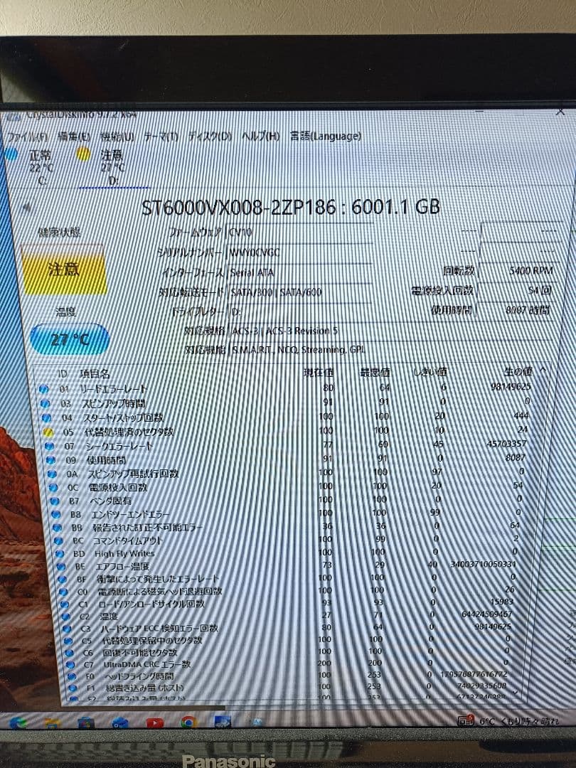 Seagate ST6000VX008 6TB 注意表示あり