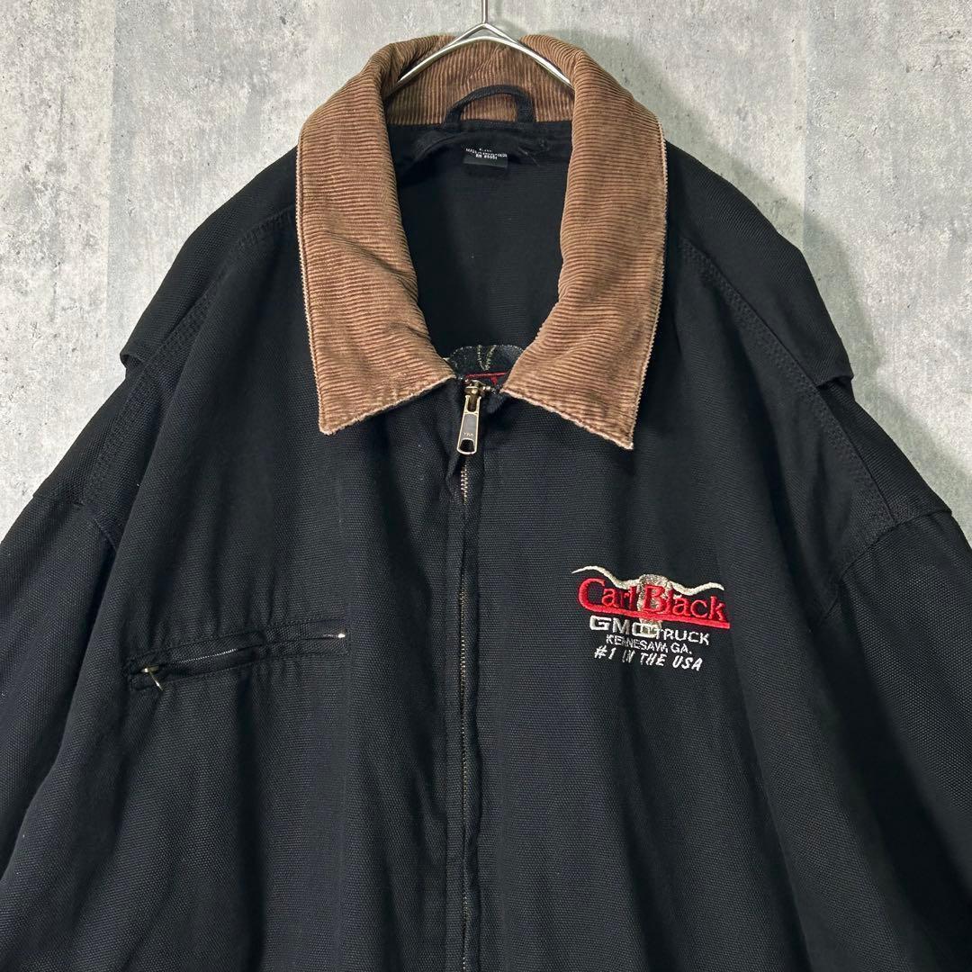 USA古着 両面刺繍 ダック デトロイトジャケット 黒 コーデュロイ襟 2XL