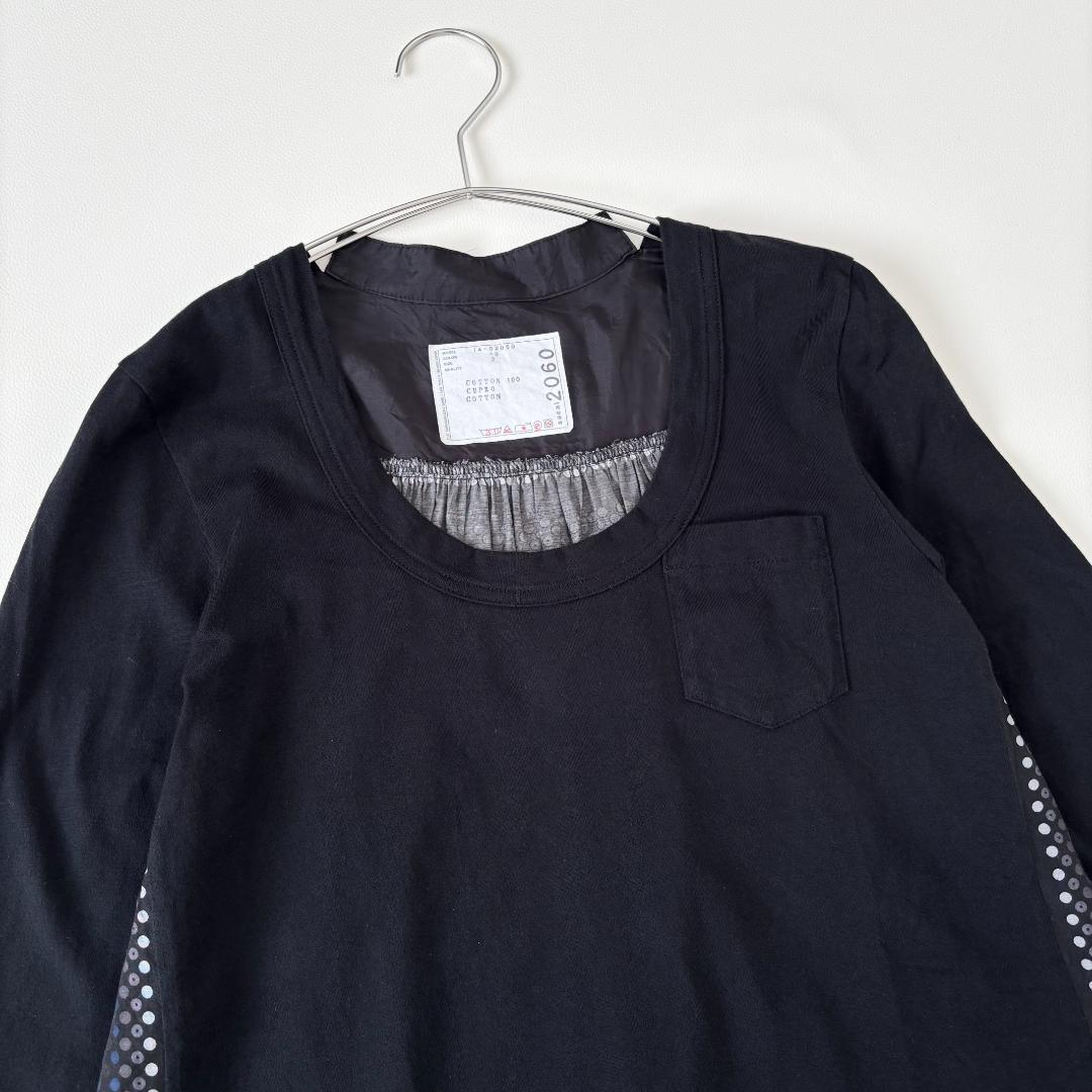 美品　sacai　ドッキングTシャツ　長袖カットソー　トップス　サカイ　ギャザー
