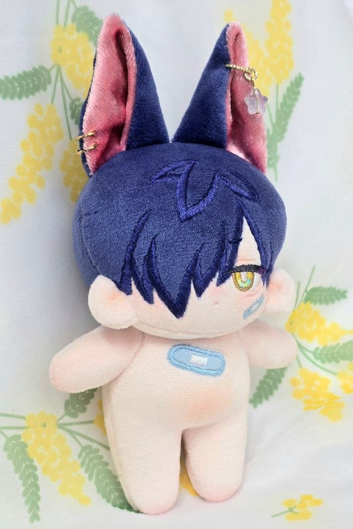 自作 無属性 ぬいぐるみ 骨入り 青髪のケモ耳くん 10cm