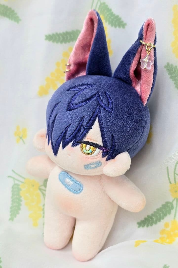 自作 無属性 ぬいぐるみ 骨入り 青髪のケモ耳くん 10cm