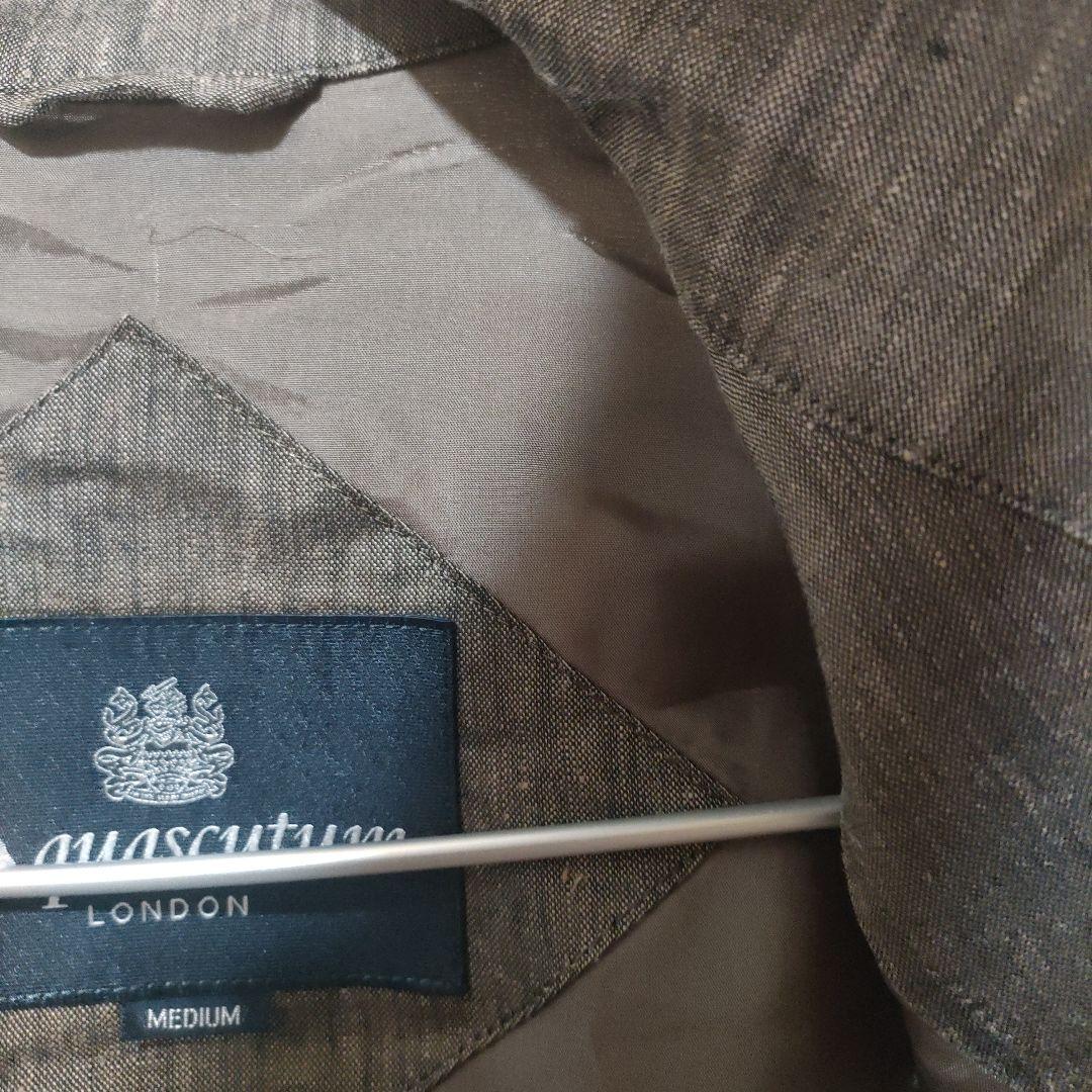 Aquascutum グレー スタンドカラー ジャケット Mシルク混　絹麻