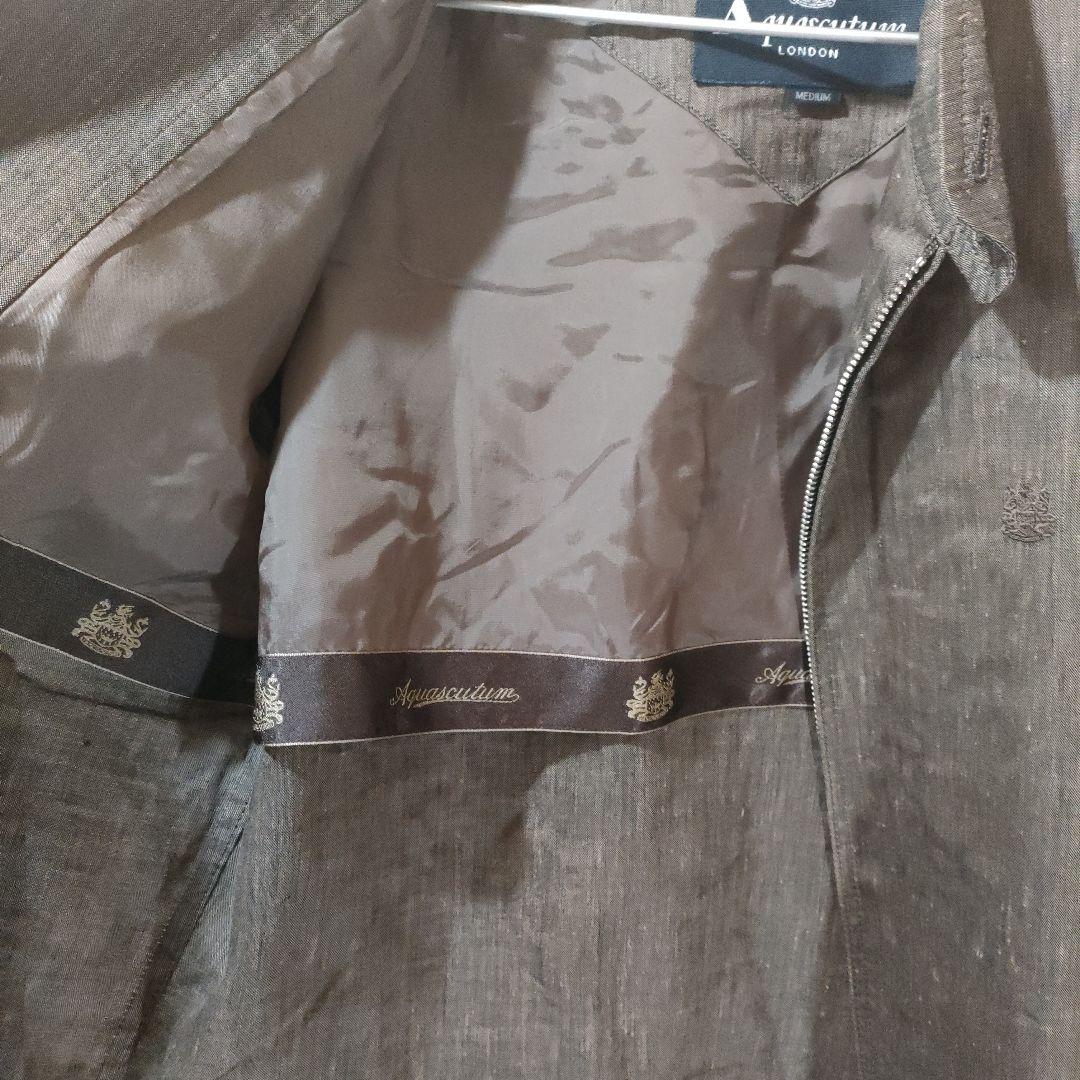 Aquascutum グレー スタンドカラー ジャケット Mシルク混　絹麻