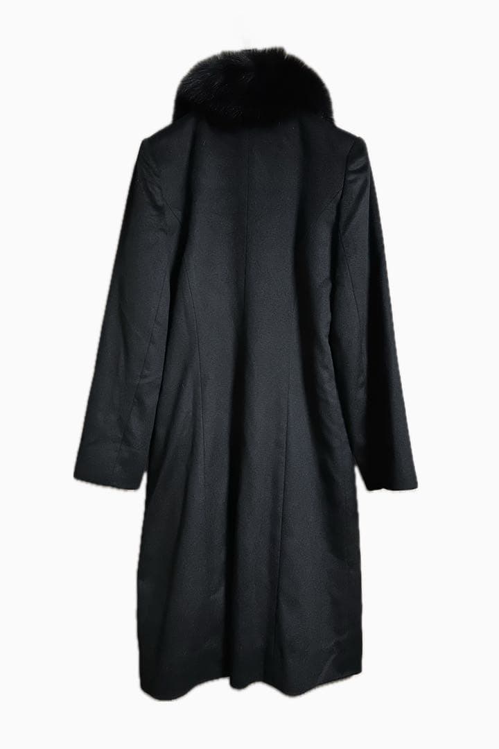 極上 カシミヤ100% ブルーフォックスファー ロングコート 美品 黒 ブラック