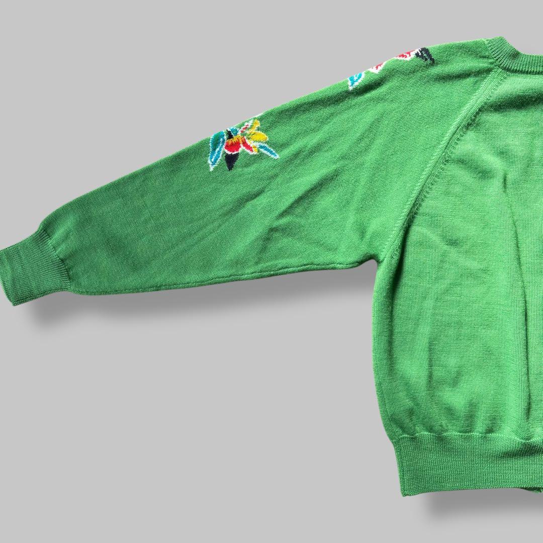 【極美品】トーガプルラ 長袖カーディガン 薄手 春物 ウール 36 花柄 緑